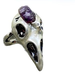 Crow Skull Amethyst Ring sz 7
